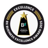 Business Excellence Award logo with star and laurel wreaths on a white background