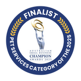 Finalist badge for Australian Small Business Champion Awards 2025 in Pets Services Category