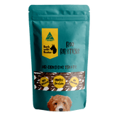 Kangaroo Rib Sticks Dog Treats in a teal bag with a puppy image, air-dried and 100% natural ingredients.