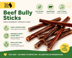 Beef Bully Sticks – Long - Lasting Chews - Bark with Buster