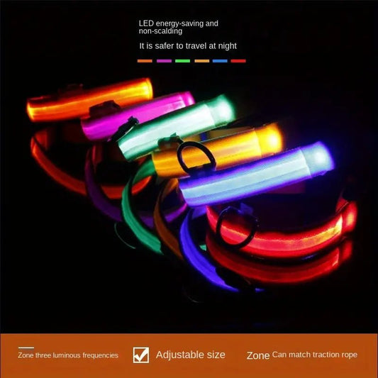 LED night glow dog collars on black background