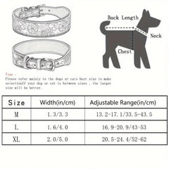 Embossed leather dog collar size guide and measurements chart