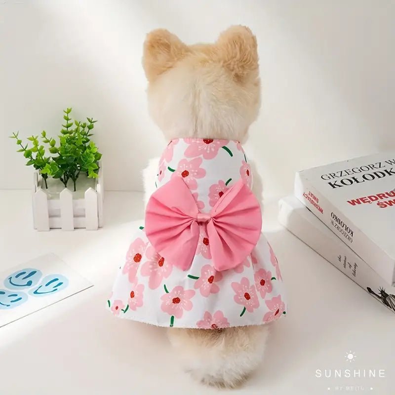 Blossom Pink Dog Dress – Cherry Blossom Floral with Bow - Bark with Buster