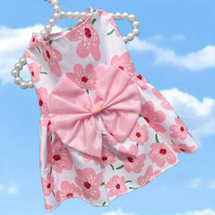 Blossom Pink Dog Dress – Cherry Blossom Floral with Bow - Bark with Buster