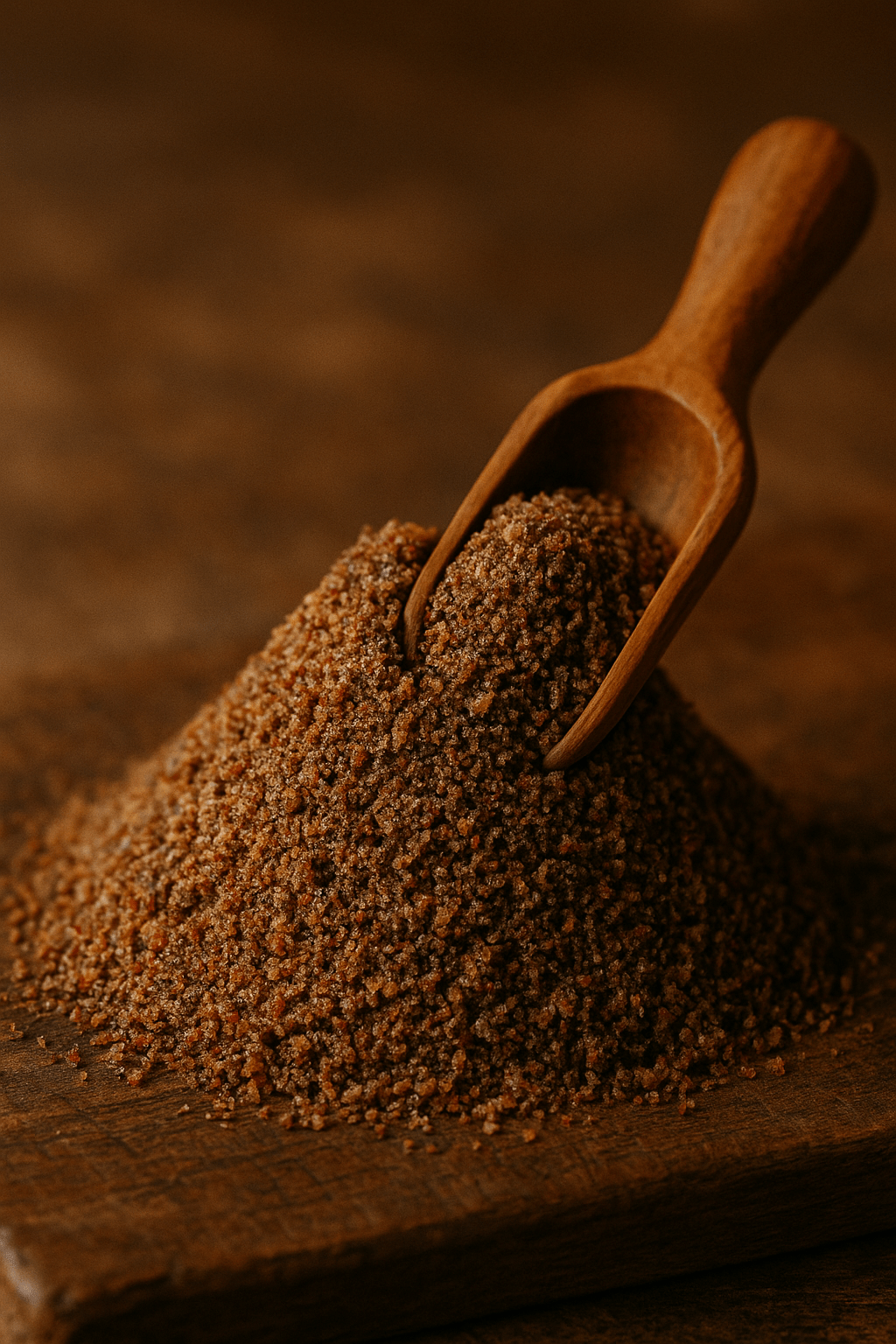 Dog Food Toppers made from natural ingredients displayed with a wooden scoop on a rustic background.