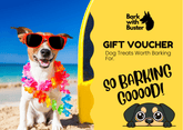 Bark with Buster Dog Gift Voucher with Jack Russell with Sunglasses on Beach