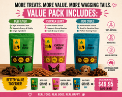 Dog Treats Value Pack Australia | Natural Beef Chicken & Kangaroo Mix - Bark with Buster