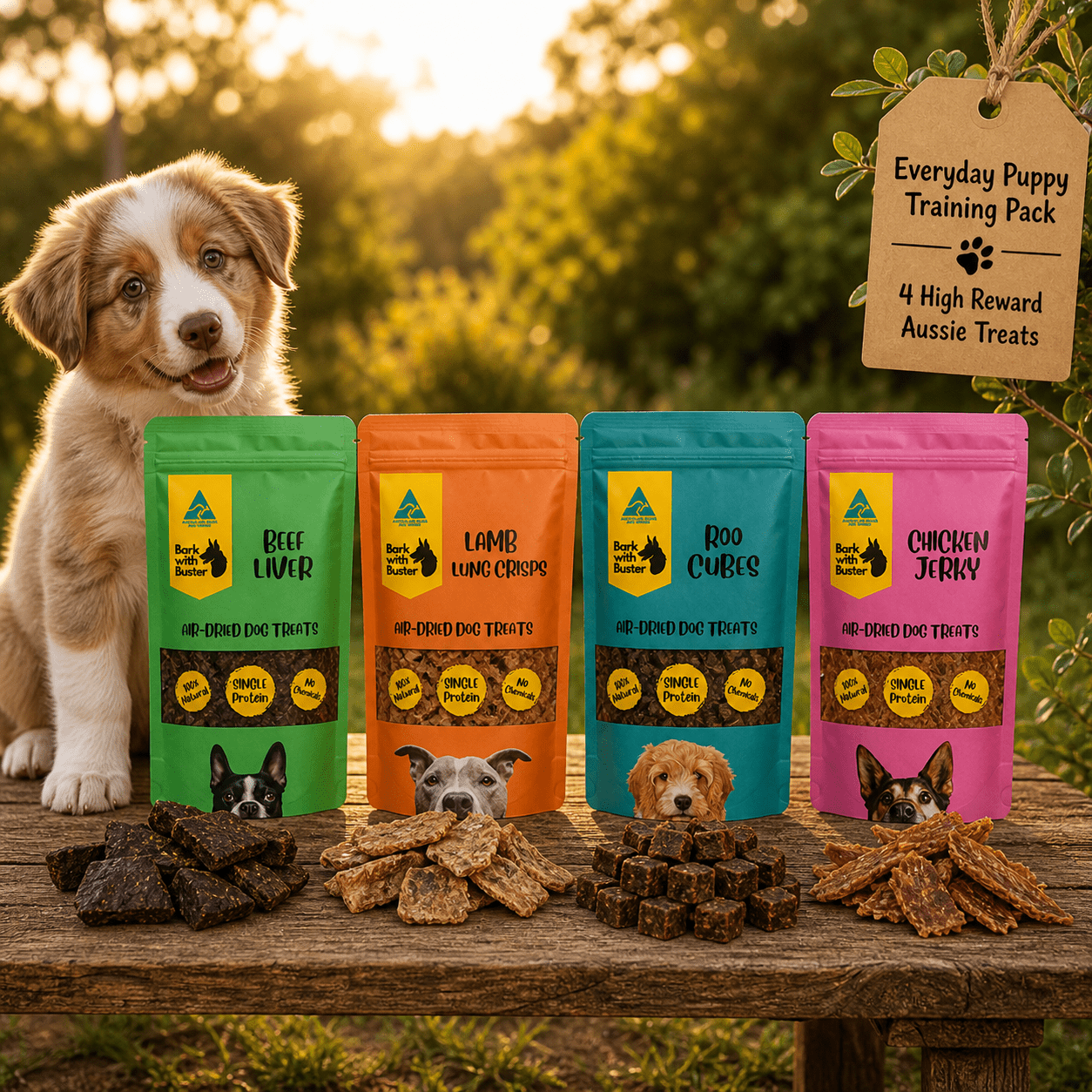 Everyday Puppy Training Pack – 4 High - Reward Aussie Treats - Bark with Buster