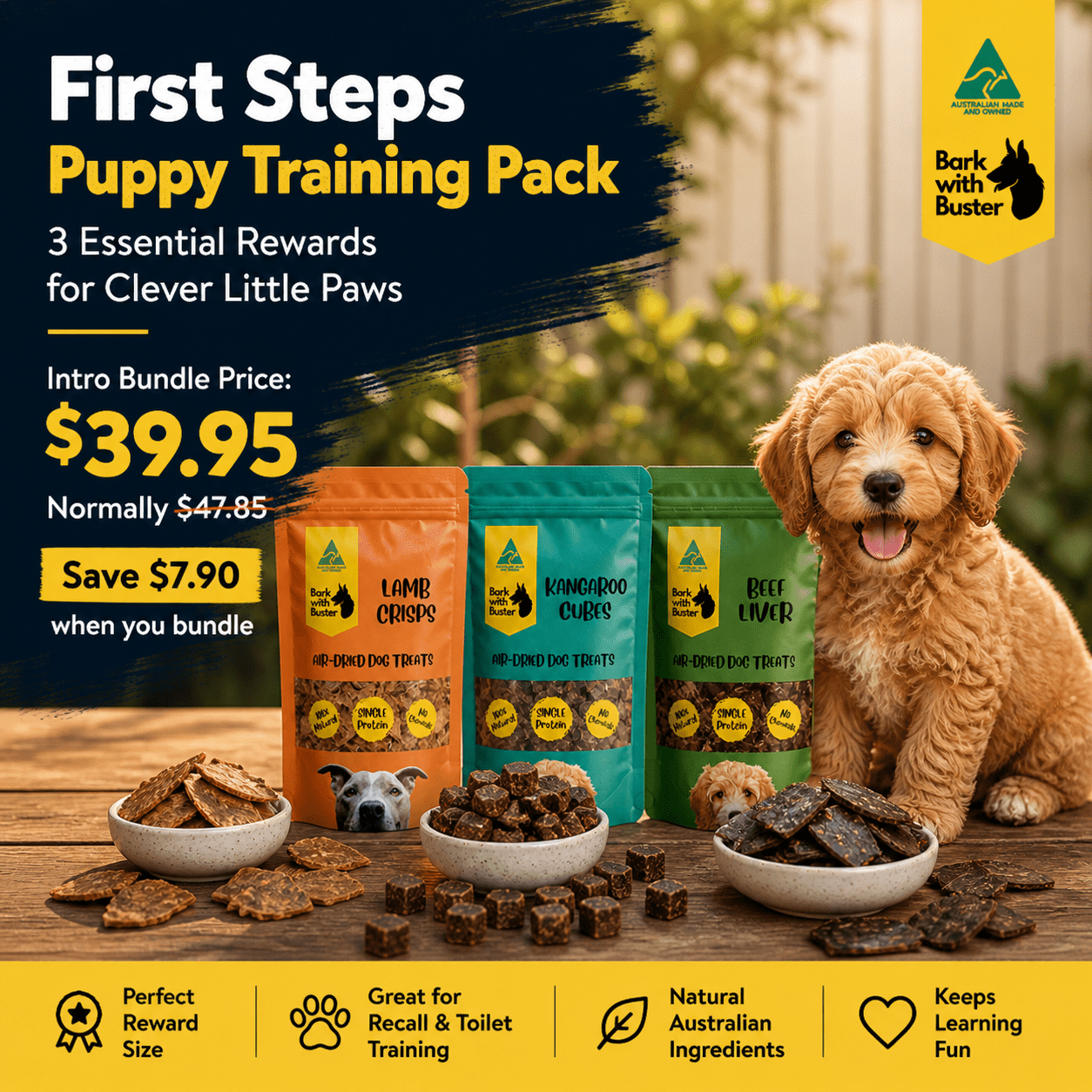 First Steps Puppy Training Pack – 3 Natural Rewards for Clever Little Paws - Bark with Buster
