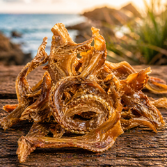 Close up texture of natural fish jerky dog treats made from Australian fish