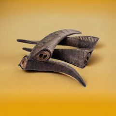 Goat Horn Dog Treats on yellow background