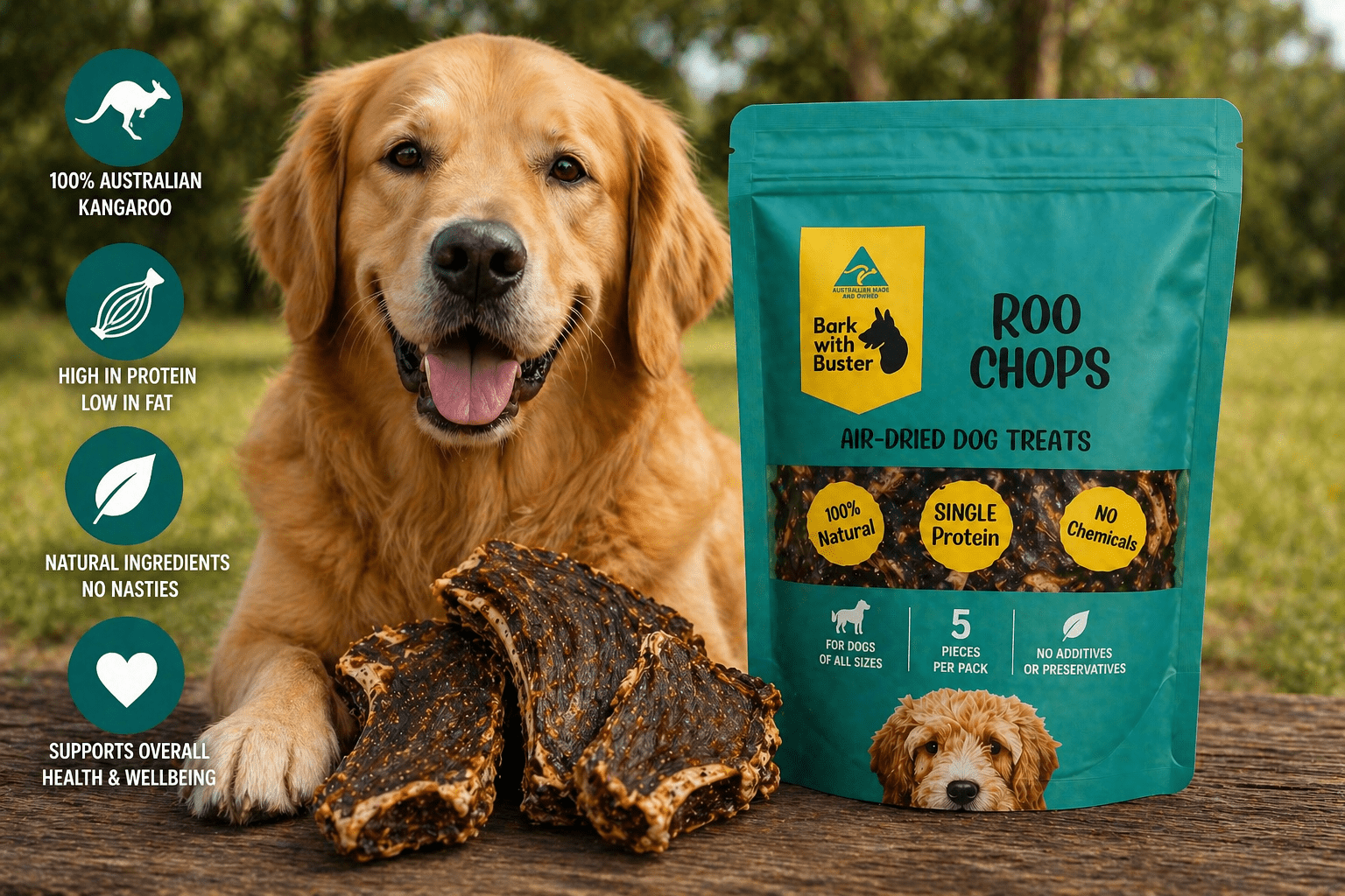 Kangaroo Dog Treats – Meaty Bones for Strong Chewers - Bark with Buster