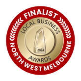 Gold and red badge for finalist in Local Business Awards 2024, North West Melbourne