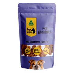 Pork Trotter Dog Treats in Bark with Buster Purple Packaging