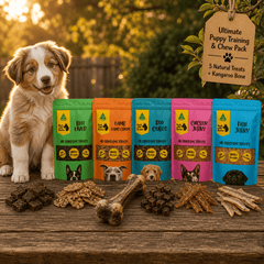 Ultimate Puppy Training & Chew Pack – 5 Natural Treats + Kangaroo Bone - Bark with Buster
