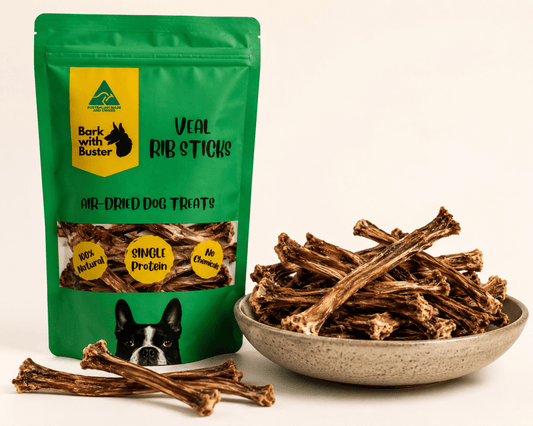 Veal Rib Sticks Dog Treats Australia โ Natural Crunchy Air Dehydrated Dog Chews - Bark with Buster