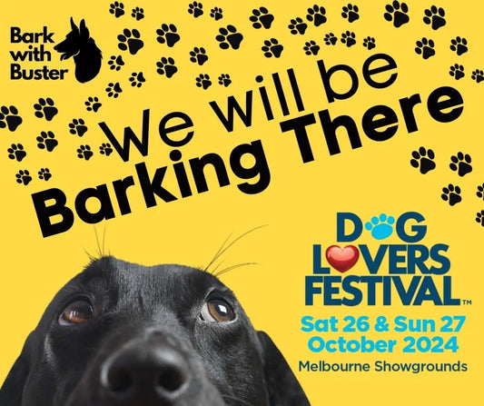 Bark with Buster stand at the 2024 Dog Lovers Festival in Melbourne showcasing 100% natural Australian dog treats