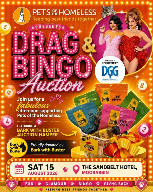 Bark with Buster Proudly Supports Pets of the Homeless at Drag Bingo 2026 - Bark with Buster