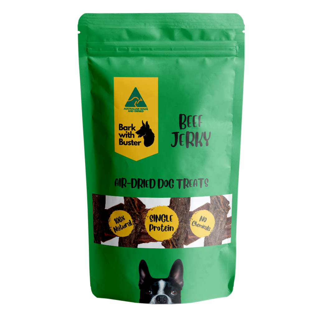 Beef Jerky Dog Treats. Why Bark with Buster's Beef Jerky Dog Treats is tops: Aussie Made, Aussie Loved: Support local heroes (both two- and four-legged) with these treats made with premium Australian beef.