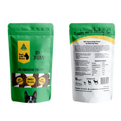 Single-ingredient beef jerky dog treats perfect for training. Australian Beef Jerky Dog Treats – air-dried, single-ingredient beef dog treats from Bark with Buster