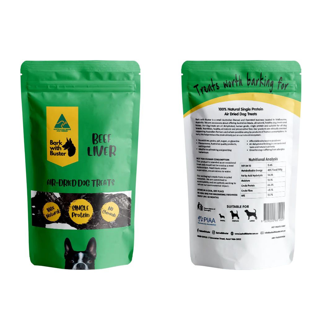 Natural beef liver bites for dogs – Bark with Buster beef dog treats