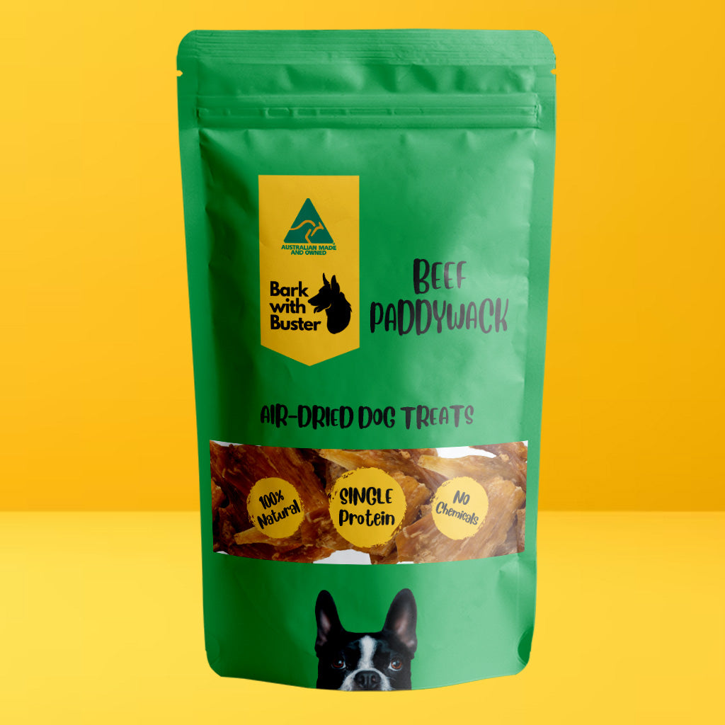 Natural, long-lasting beef paddywack chews for medium and large dogs