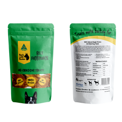 Close-up of Bark with Buster’s Beef Paddywack Dog Treats in resealable pack