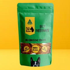 Natural, long-lasting beef paddywack chews for medium and large dogs