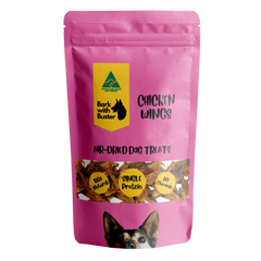 Chicken Wings Dog Treats Calling All Connoisseurs of Crunch: Bark with Buster's Clucking Good Chicken Wing Tip Dog Treats! 🇦🇺 Is your dog a discerning devourer with a nose for the finer things in life (like yesterday's discarded socks)? Then look no further than Bark with Buster's Clucking Good Chicken Wing Tip Treats! These bite-sized beauties are packed with flavour and texture, guaranteed to have your pup ditching the laundry basket and begging for more (in a cute, tail-wagging kind of way, of course).