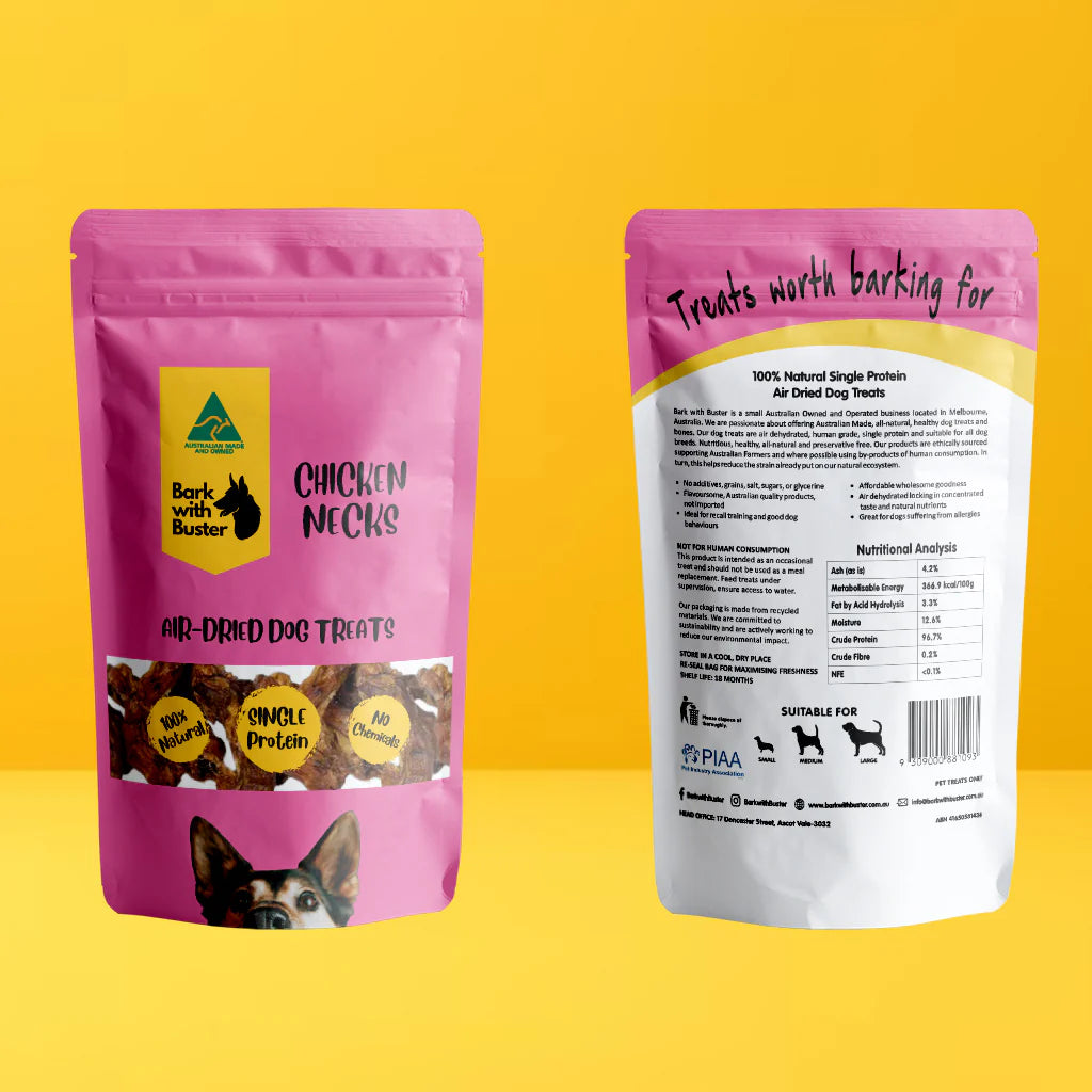 Australian Dog treats made naturally from real chicken necks – Bark with Buster product