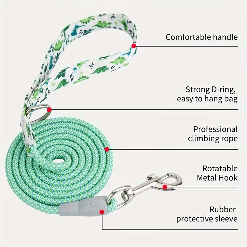 Green climbing rope with features labeled on a white background