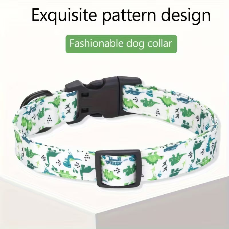 Dog collar with dinosaur pattern on a white background