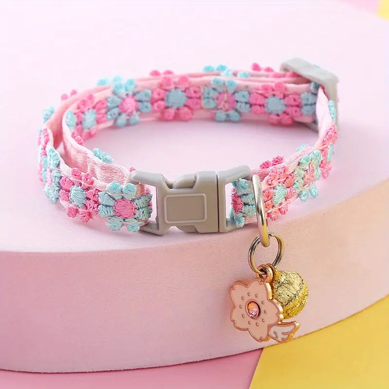 Floral Pet Collar with Bell