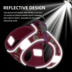 Floral Reflective Adjustable Dog Harness with Matching Leash Reflective