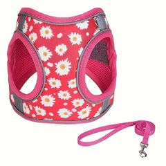 Floral Reflective Adjustable Dog Harness with Matching Leash