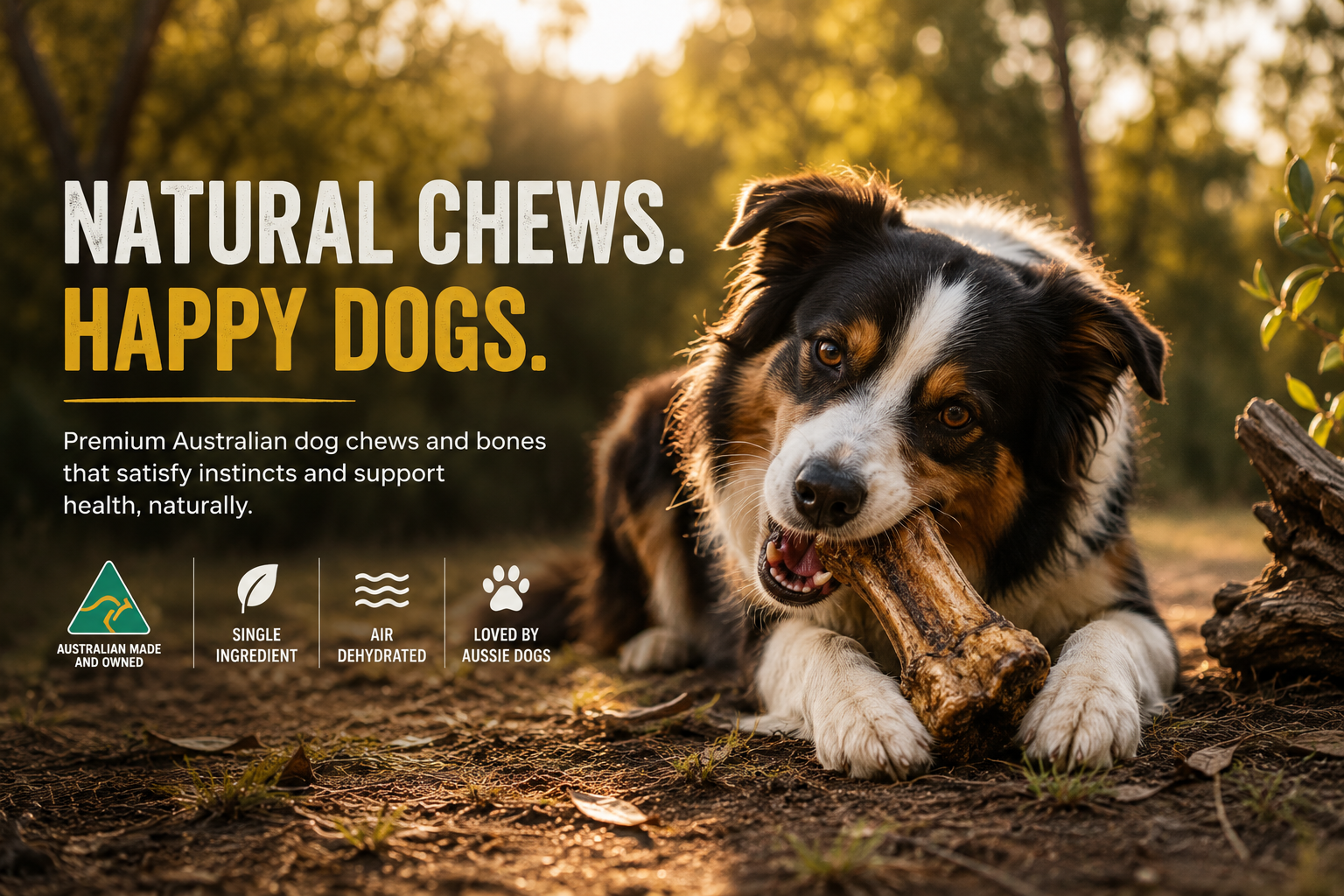 Natural dog chews Australia — premium air dehydrated single ingredient chews from Bark with Buster