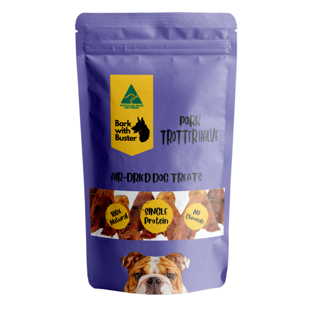Natural, long-lasting chew treats for dogs – pork trotter halves from Bark with Buster