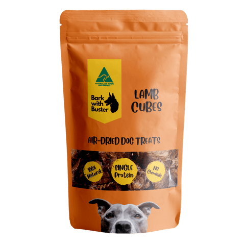 Pile of air dehydrated Australian lamb cube dog treats ideal for training rewards and everyday treating