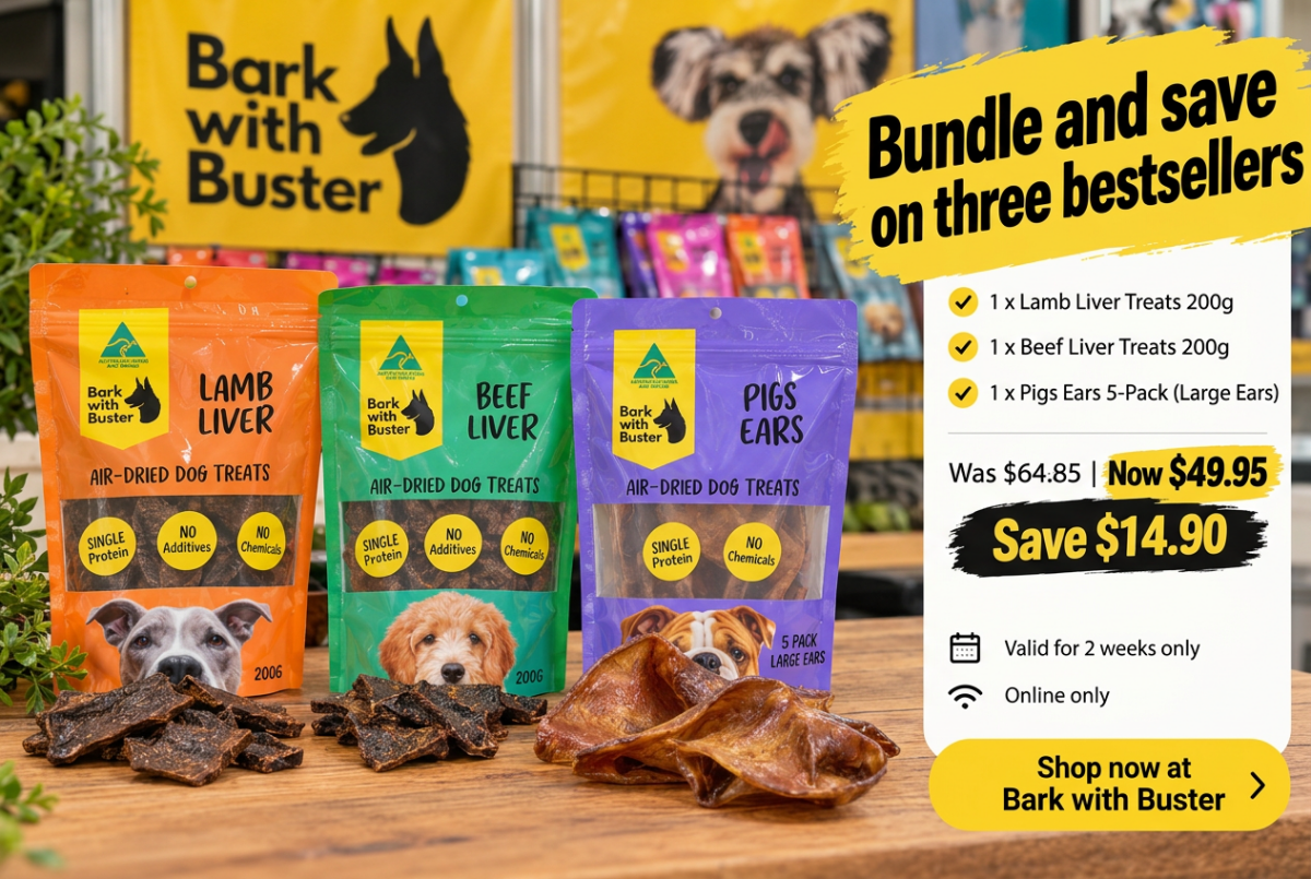 Bark with Buster Bestseller Bundle: 100% Natural Air-Dehydrated Liver & Pork Ears Dog Treats - Bark with Buster
