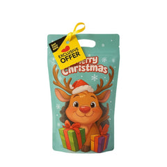 Christmas-themed product packaging with a reindeer illustration and 'Exclusive Offer' tag.