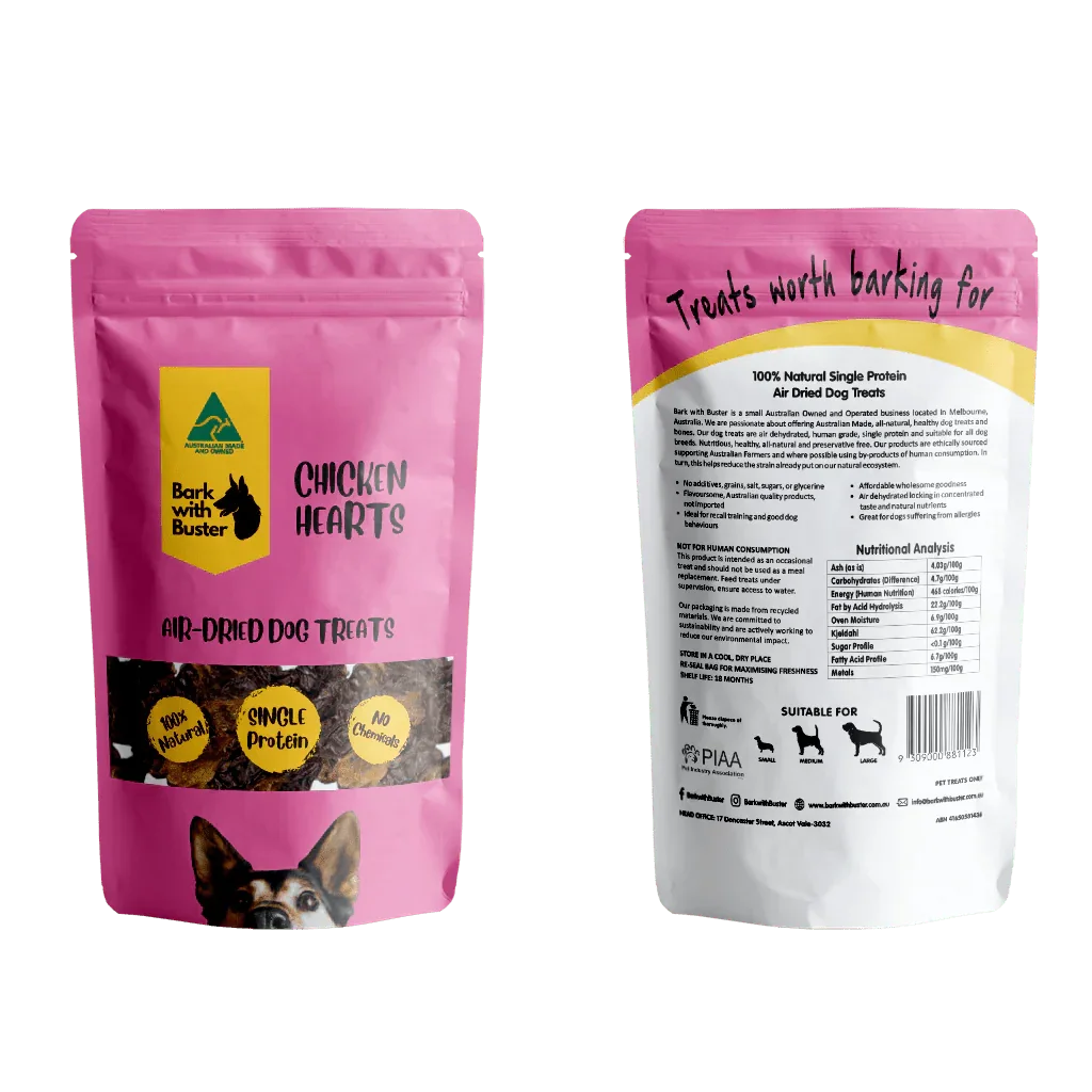 Chicken Heart Dog Treats - 100% Australian & Natural - Bark with Buster