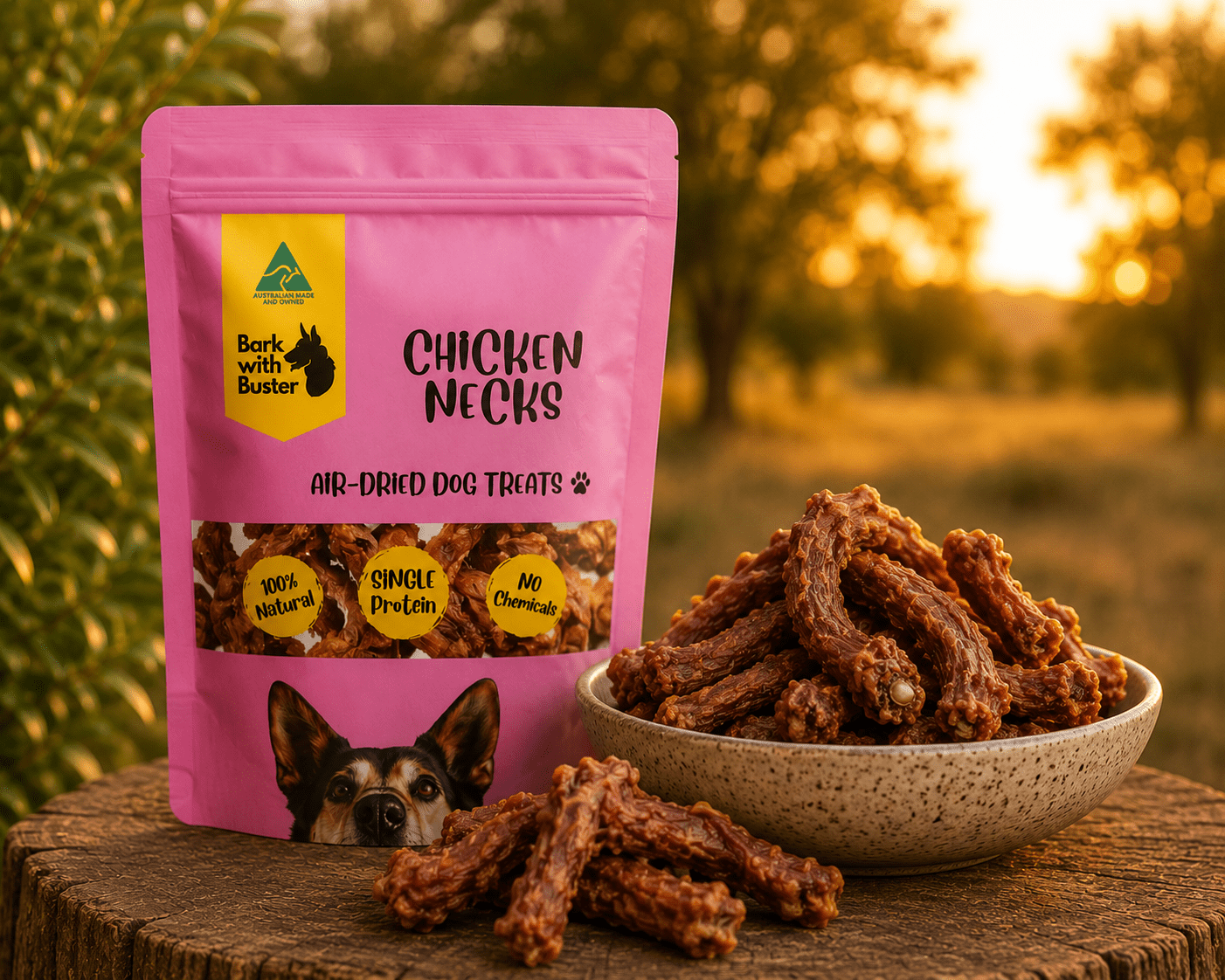 Chicken Necks Dog Treats Australia | Natural Crunchy Air Dehydrated Chews - Bark with Buster