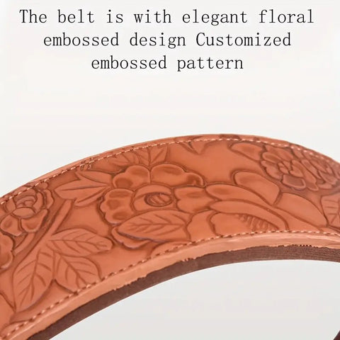 Comfortable embossed brown leather dog collar with durable construction