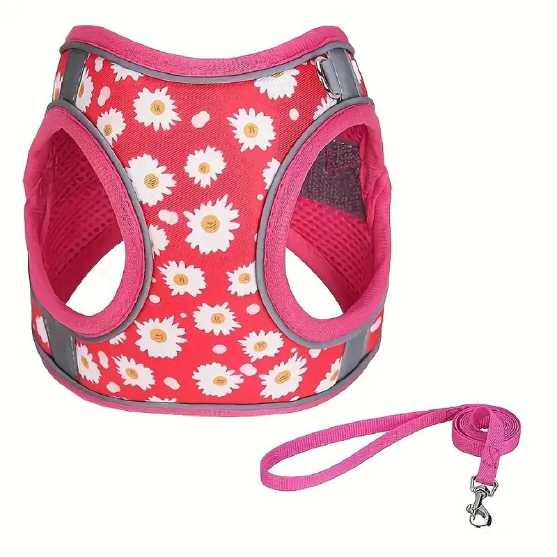 Floral Reflective Adjustable Dog Harness with breathable mesh lining