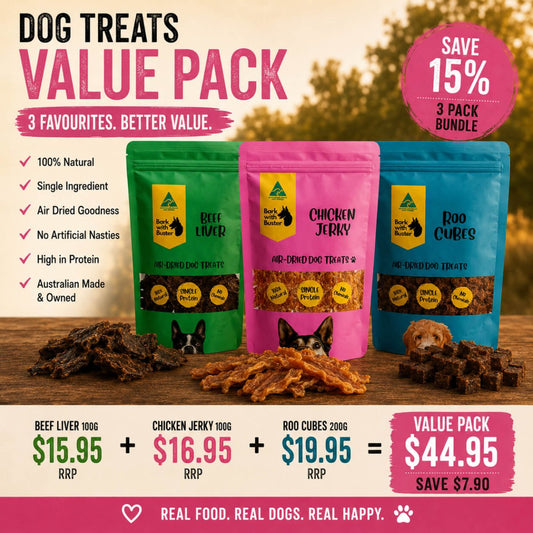 Dog Treats Value Pack Australia | Natural Beef Chicken & Kangaroo Mix - Bark with Buster