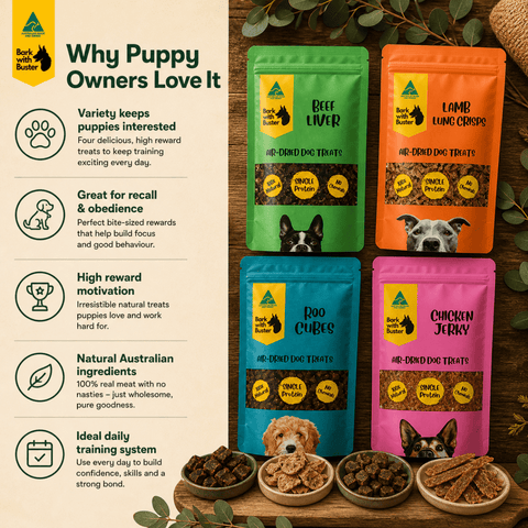 Everyday Puppy Training Pack – 4 High - Reward Aussie Treats - Bark with Buster