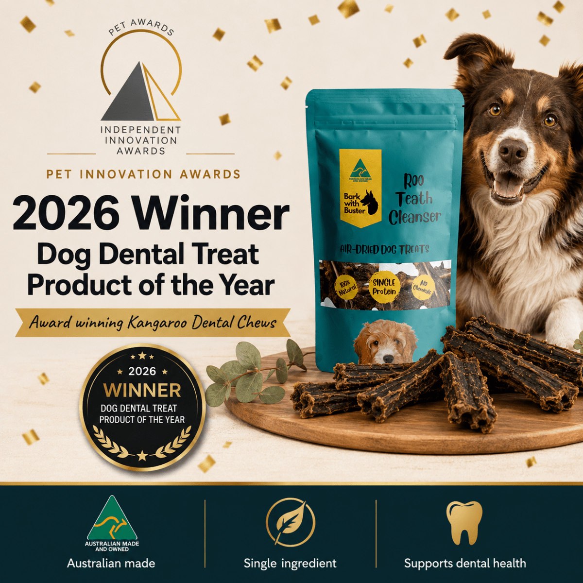 Kangaroo Dental Chews for Dogs - Bark with Buster