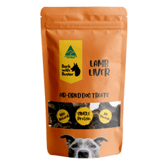Lamb Liver Dog Treats in Bright Orange Bark with Buster Packaging
