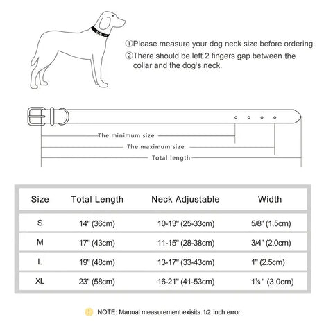 Strong padded leather dog collar with secure metal buckle
