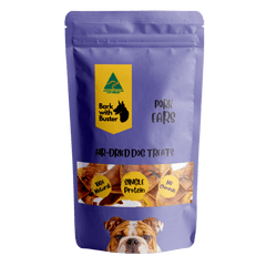 Pig Ears Dog Treats in purple Bark with Buster packaging